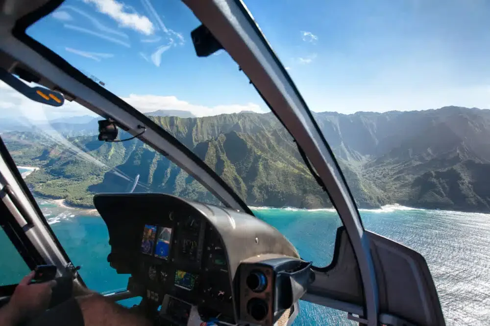 View of the Na Pali Coast from Helicopter Cockpit