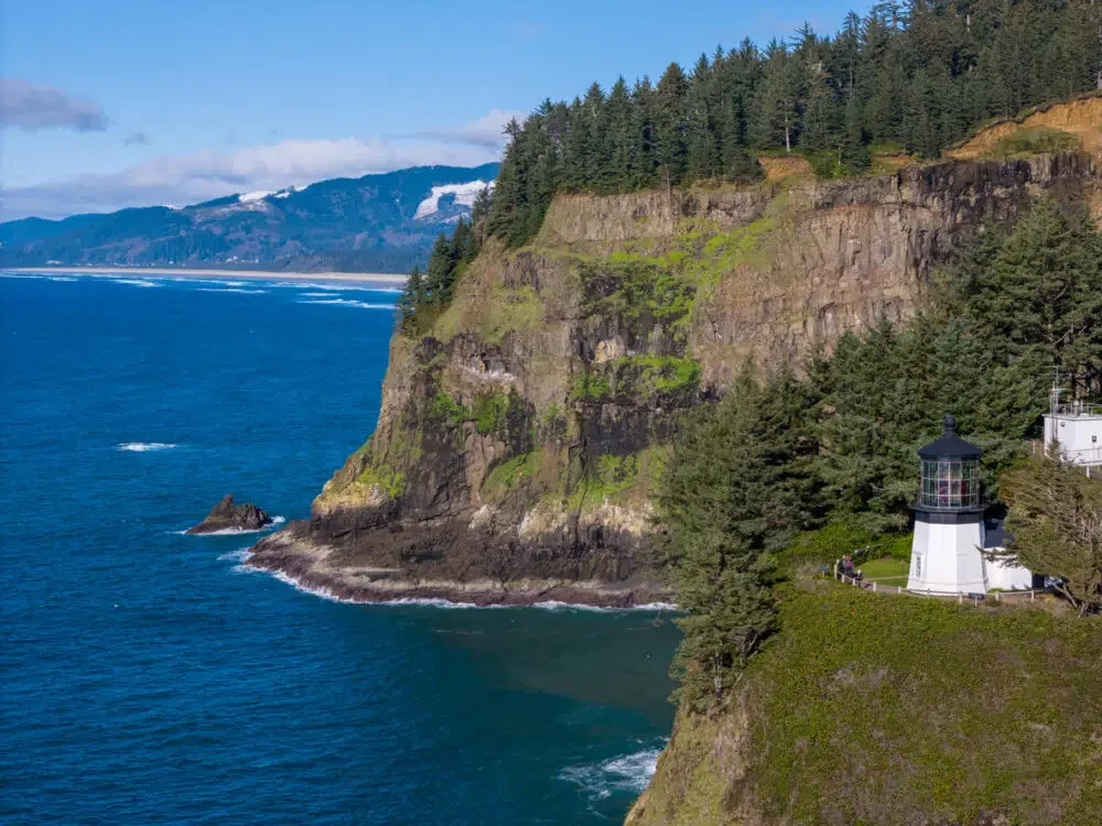 Cape Meares Lighthouse perched on the cliffs of the Oregon Coast.