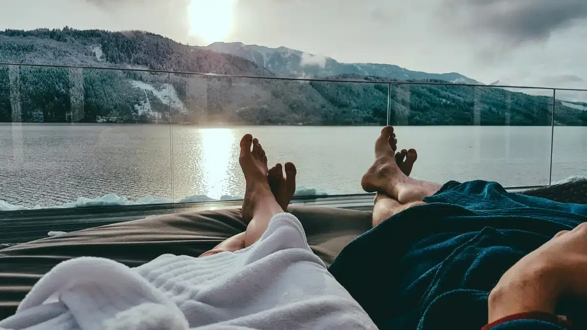 Couple relaxing in the spa at Badehaus Millstätter See, Austria. Photo by Christopher Moswitzer via iStock by Getty Images