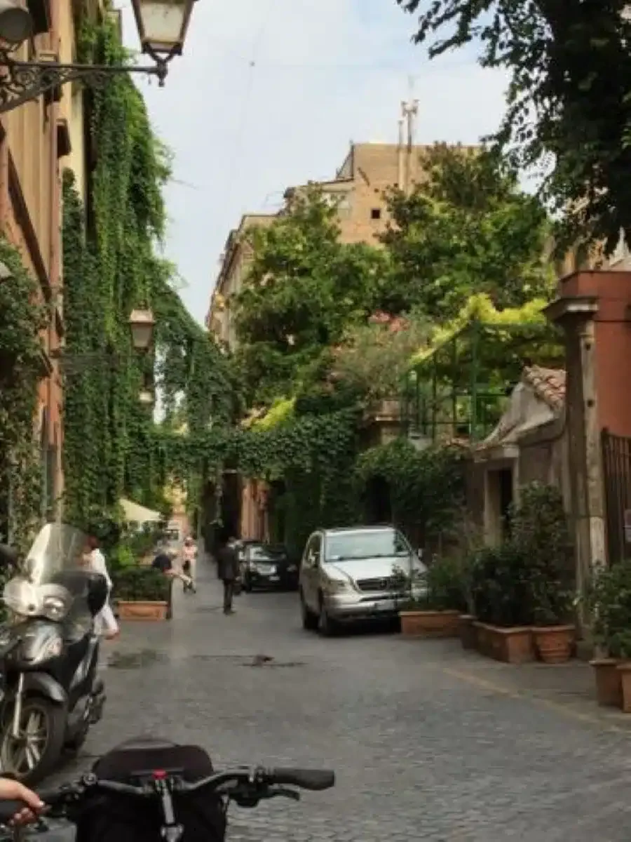 We say beautiful neighborhoods while cycling in Rome.