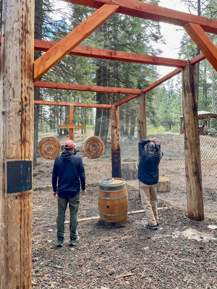 Axe-throwing at Crater Lake Zipline near Running Y Resort