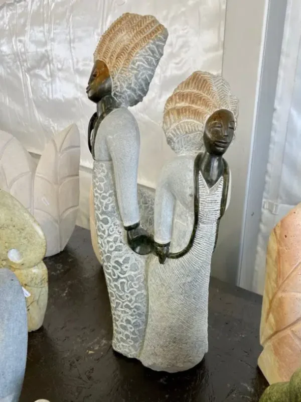 Carved stone sculptures from Africa on display at the Tucson Gem Show. Photo by Elizabeth R Rose