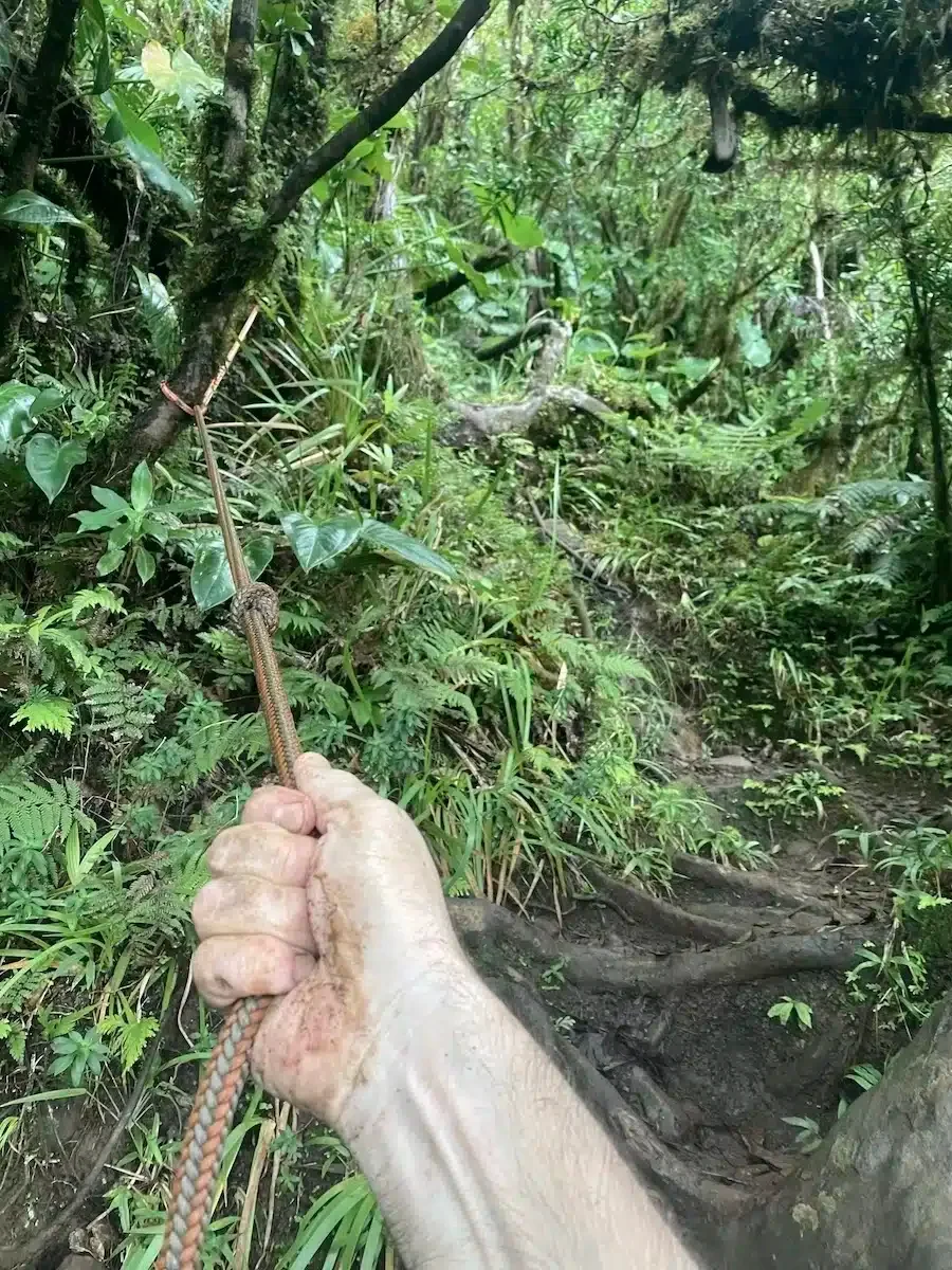 Hiking Nevis Peak Using Ropes.
