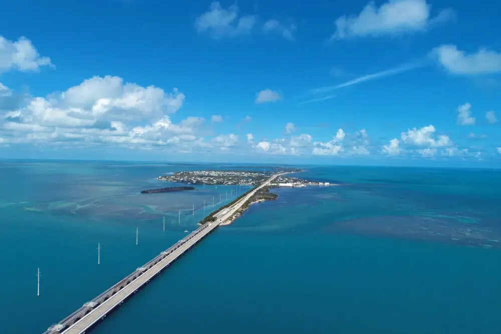 Aerial view of famous 7 mile bridge and islands in the way to Key West, Florida Keys