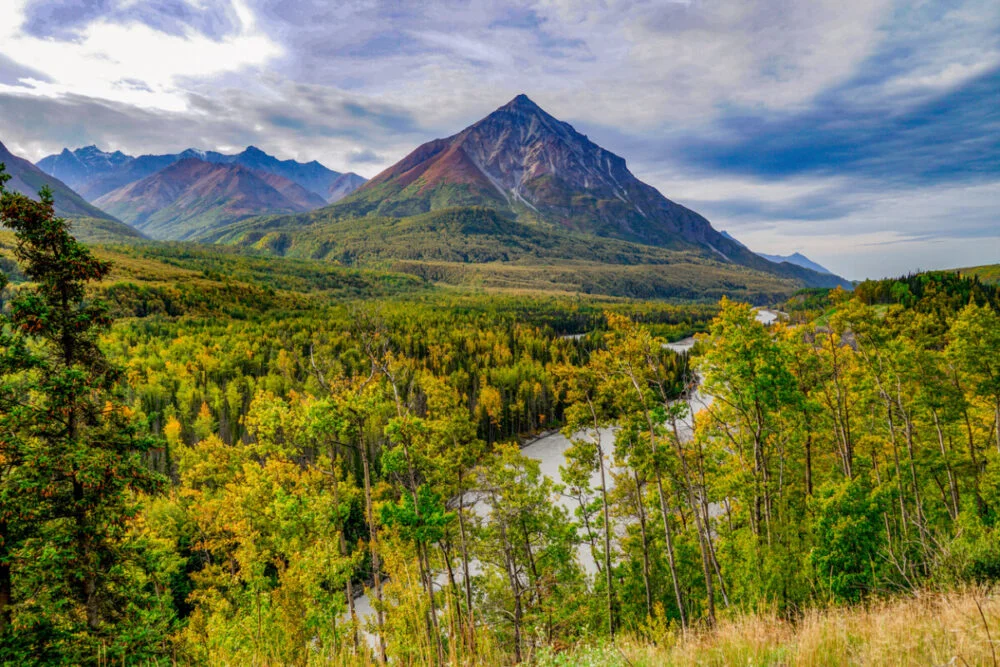 View of Kings Mountain and the Matanuska River in the Mat-Su Valley of Alaska