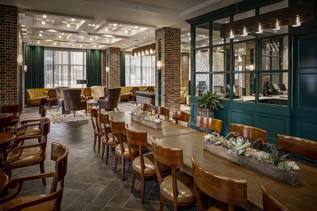 Leaps and Bounds Cafe at Lodge Kohler seating area with communal table.