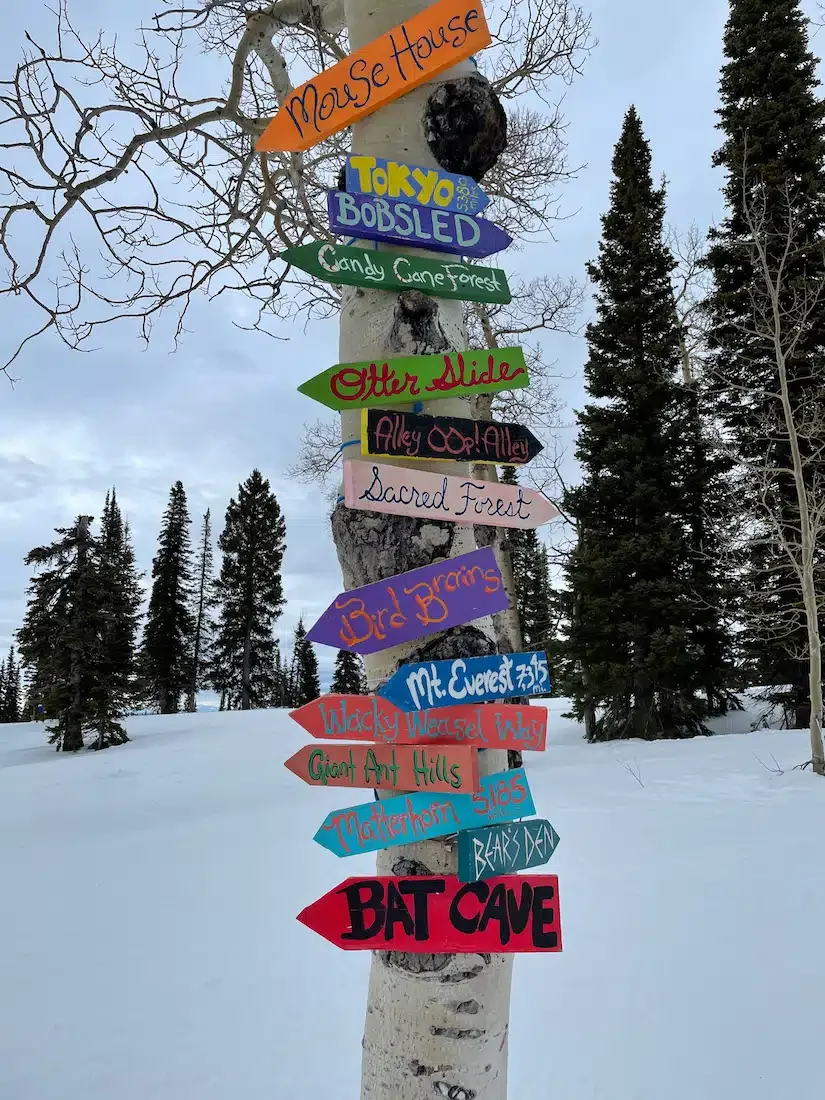 A whimsical sign at Grand Targhee Ski Resort.