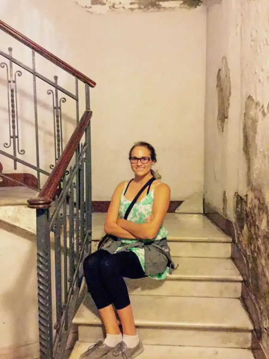 Brit in the stairwell of our apartment.