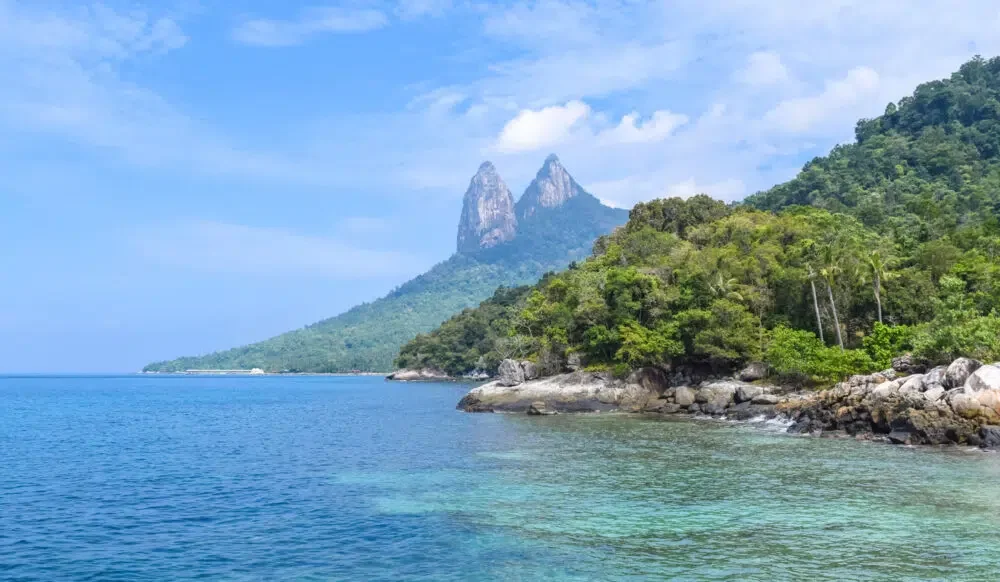 Tioman Island Malaysia with twin peaks in the distance