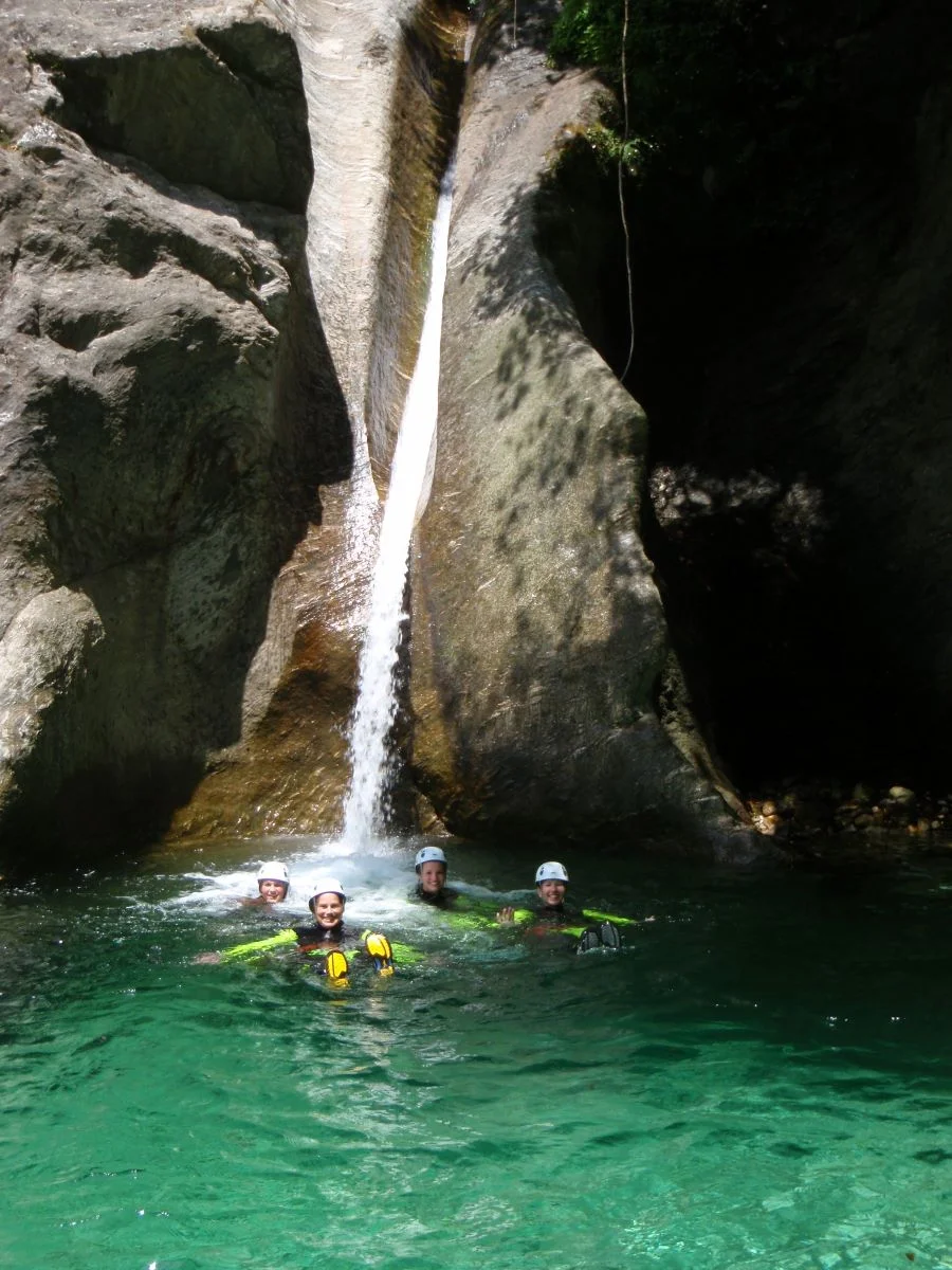 The pool at the end of the big slide, while canyoning in Lucca, Italy..